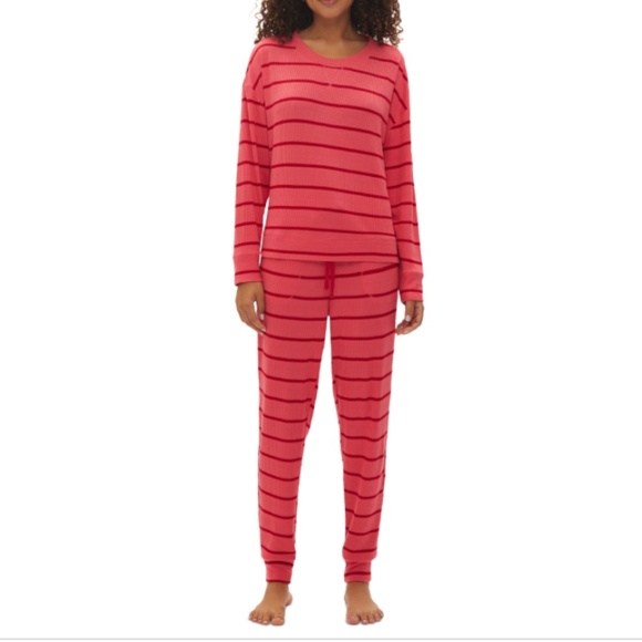Gap Women S Rosehip Red Stripe GapBody 2-Pc Long-Sleeve Pajamas Set - Picture 1 of 3